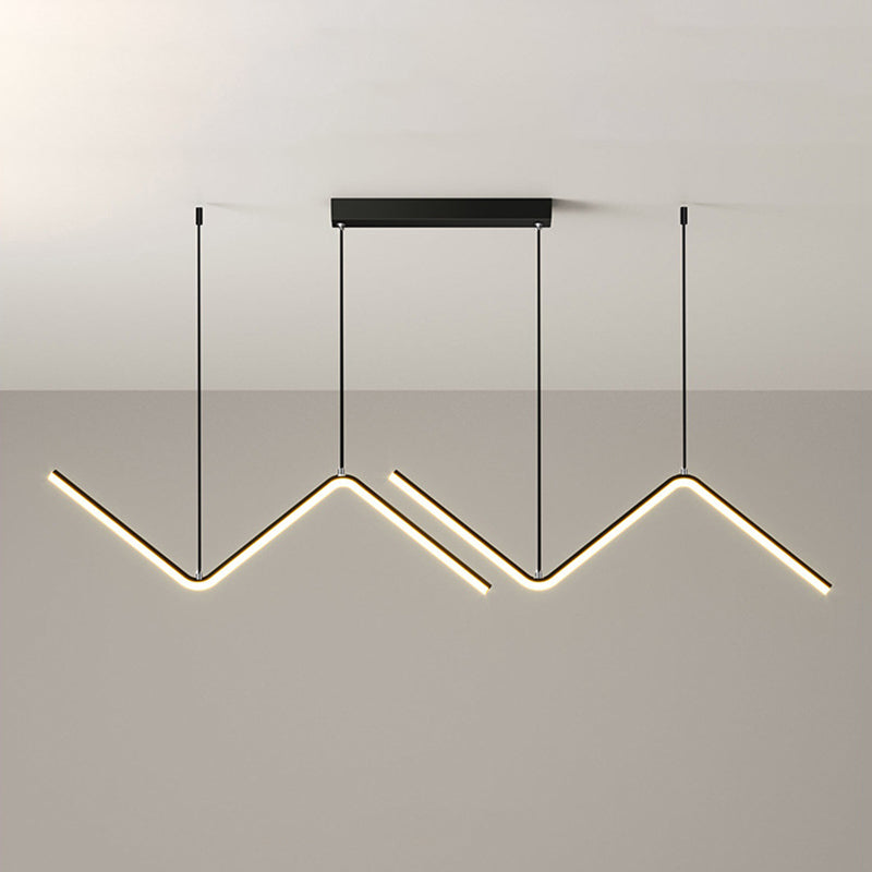 Linear Shape Chandelier Lighting Modern Style Metal 2 Lights Island Lamp in Gold/Black