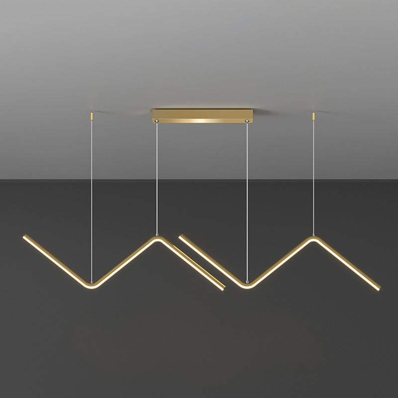 Linear Shape Chandelier Lighting Modern Style Metal 2 Lights Island Lamp in Gold/Black