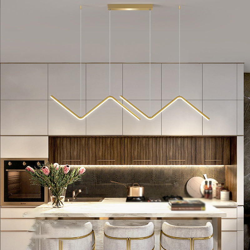 Linear Shape Chandelier Lighting Modern Style Metal 2 Lights Island Lamp in Gold/Black