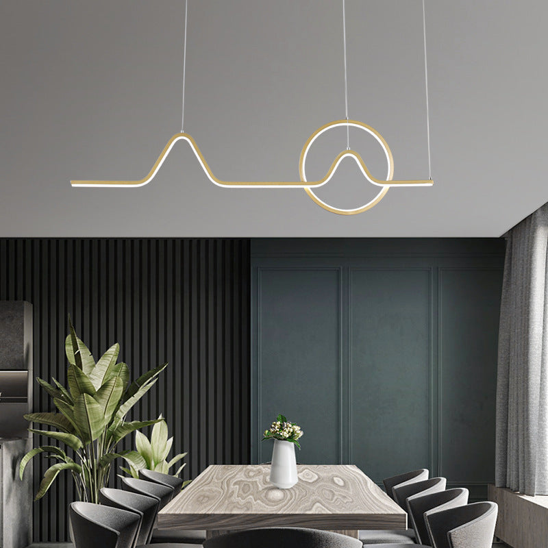 Linear Shape Chandelier Lighting Modern Style Metal 2 Lights Island Lamps in Gold/Black
