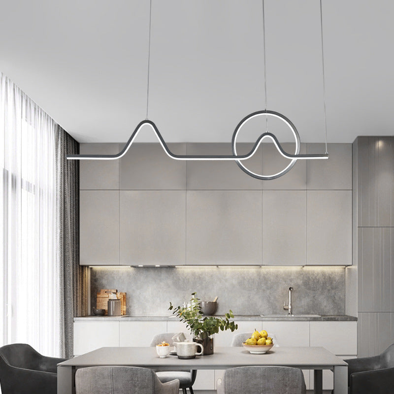 Linear Shape Chandelier Lighting Modern Style Metal 2 Lights Island Lamps in Gold/Black