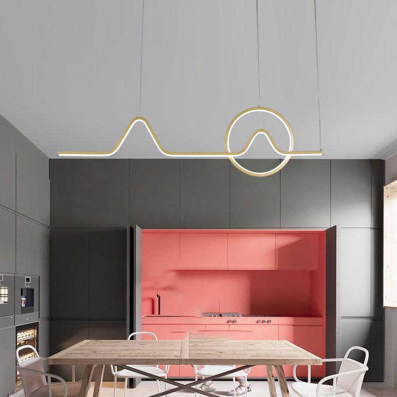Linear Shape Chandelier Lighting Modern Style Metal 2 Lights Island Lamps in Gold/Black