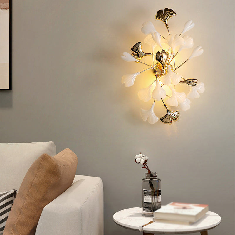 2 / 3 - Light Ginkgo Leaf Shape Wall Light Iron and Plastic Wall Sconce in Gold and White