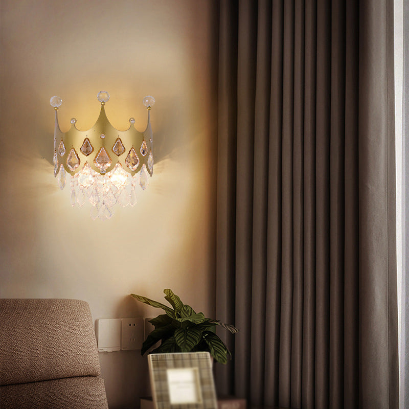 2 - Light Crown Shape Wall Light in Gold Post Modern Wall Sconce with Crystal Accents