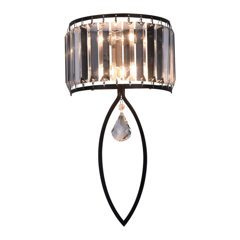 2 - Light Wall Light in Black / Gold Finish Iron and Crystal Wall Sconce