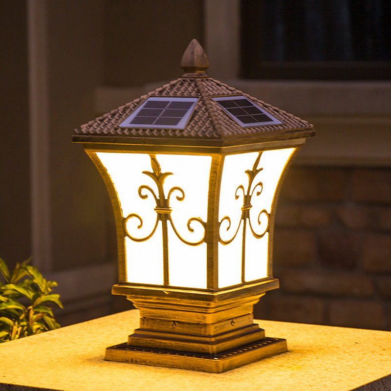 Metal Rectangle Shape Pillar Lamp Modern Style 1 Light Solar Outdoor Light