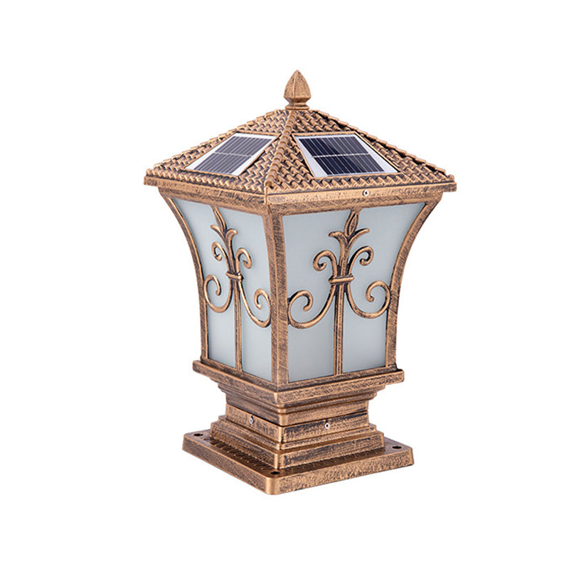 Metal Rectangle Shape Pillar Lamp Modern Style 1 Light Solar Outdoor Light