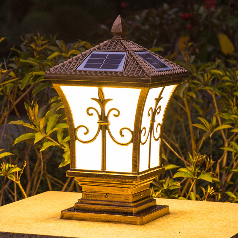 Metal Rectangle Shape Pillar Lamp Modern Style 1 Light Solar Outdoor Light