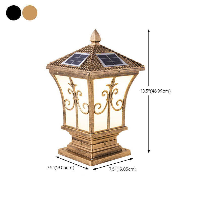 Metal Rectangle Shape Pillar Lamp Modern Style 1 Light Solar Outdoor Light