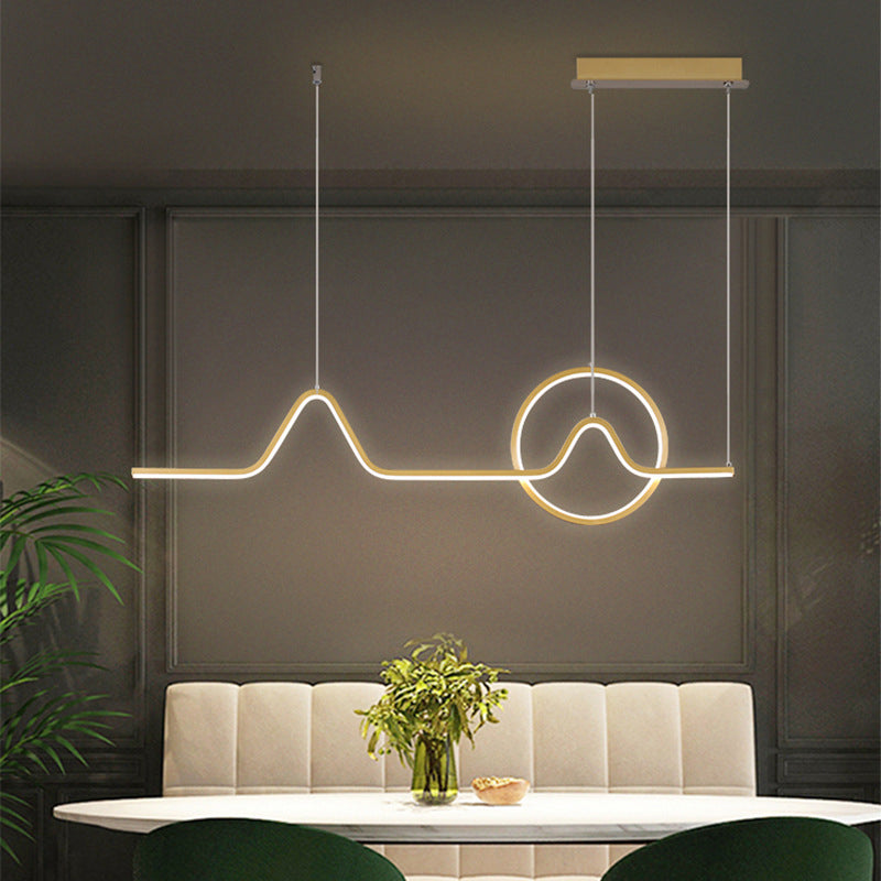 Linear Shape Chandelier Lighting Modern Style Metal 1 Light Island Lamp in Gold/Black