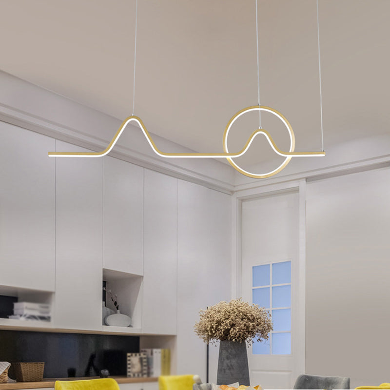 Linear Shape Chandelier Lighting Modern Style Metal 1 Light Island Lamp in Gold/Black