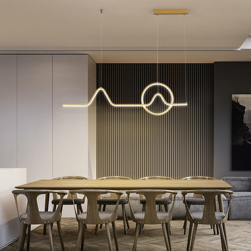 Linear Shape Chandelier Lighting Modern Style Metal 1 Light Island Lamp in Gold/Black