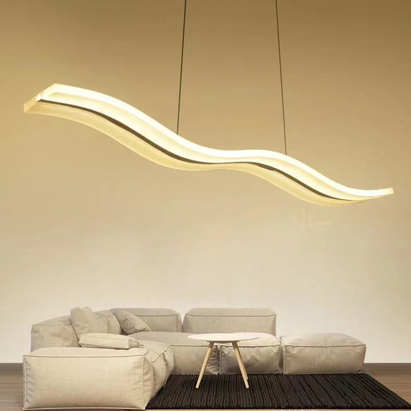 Linear Shape Chandelier Lighting Modern Style Metal 1 Lights Island Lamp in White