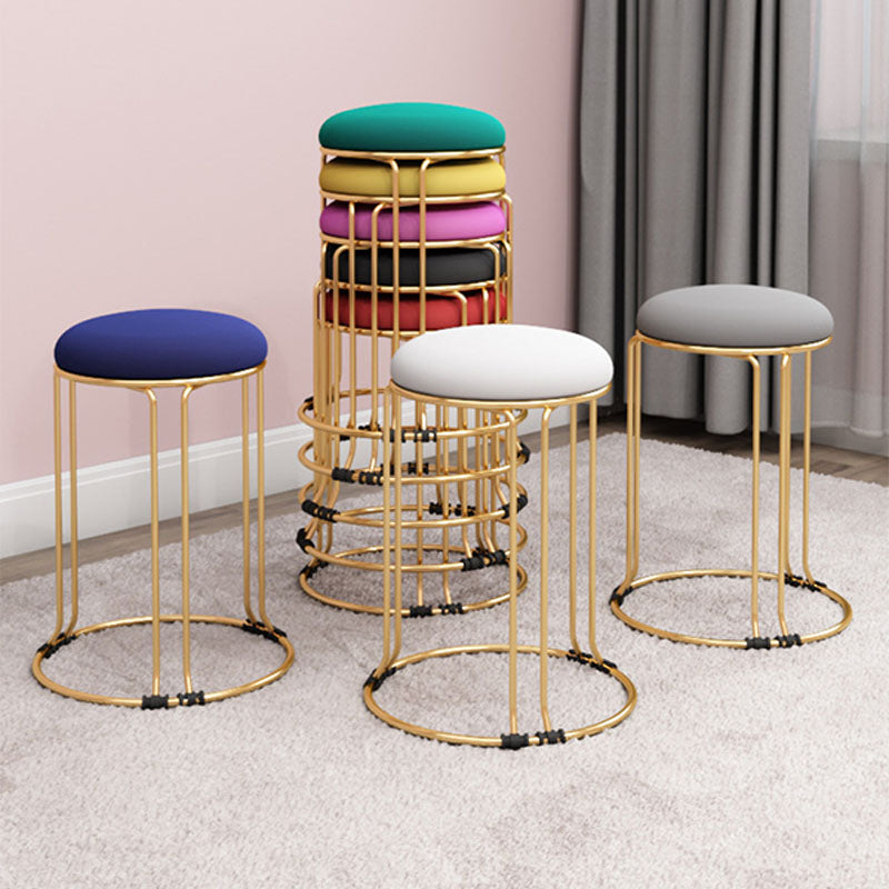 Metal Frame Pouf Plain Round Contemporary Velvet Fade Resistant Ottoman