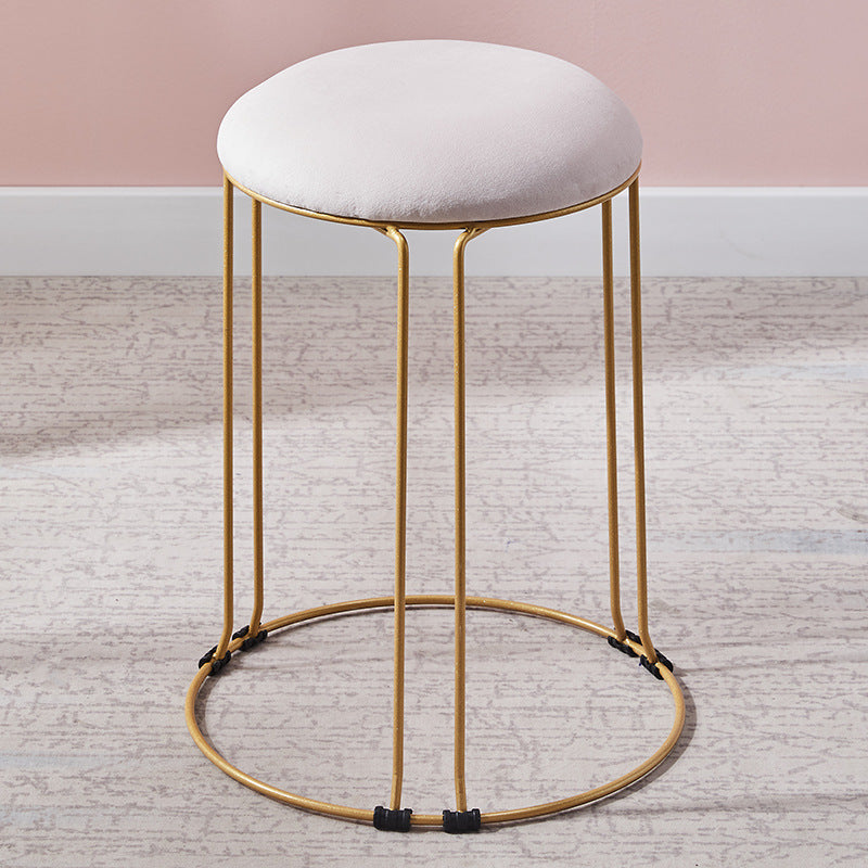 Metal Frame Pouf Plain Round Contemporary Velvet Fade Resistant Ottoman