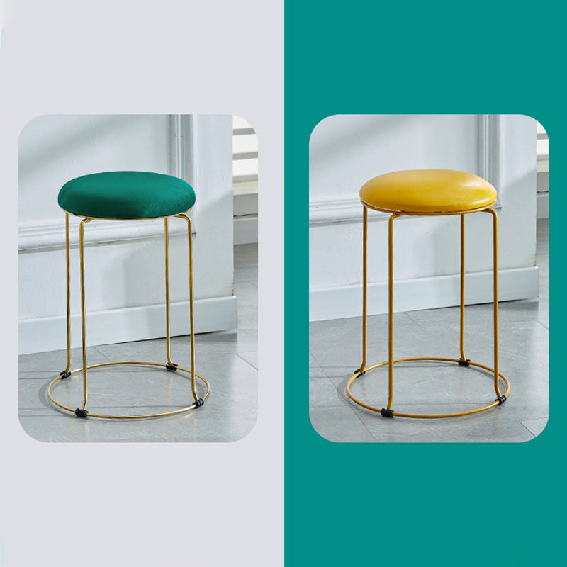 Metal Frame Pouf Plain Round Contemporary Velvet Fade Resistant Ottoman