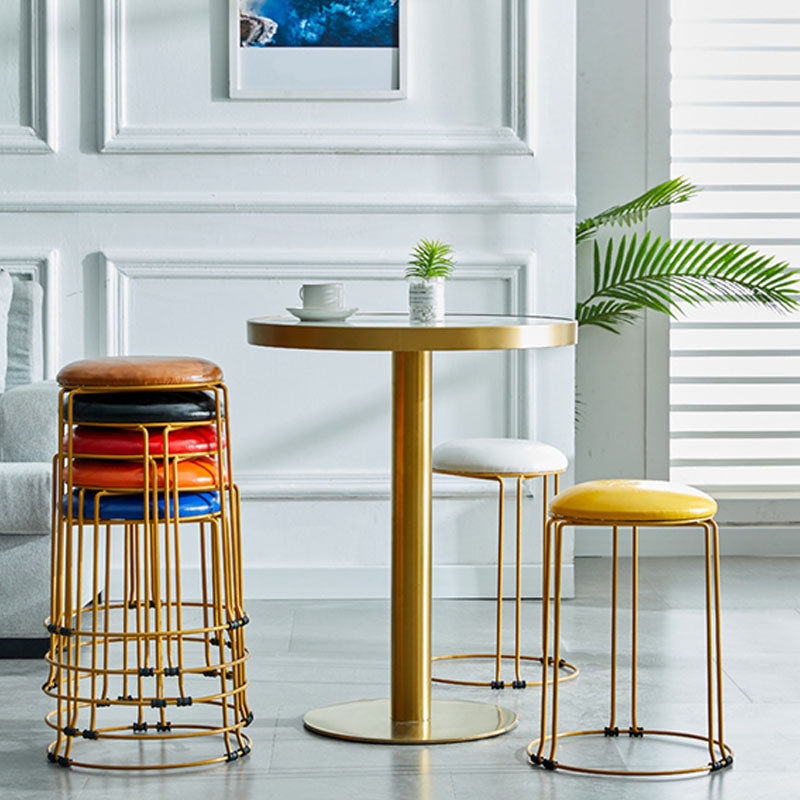 Metal Frame Pouf Plain Round Contemporary Velvet Fade Resistant Ottoman