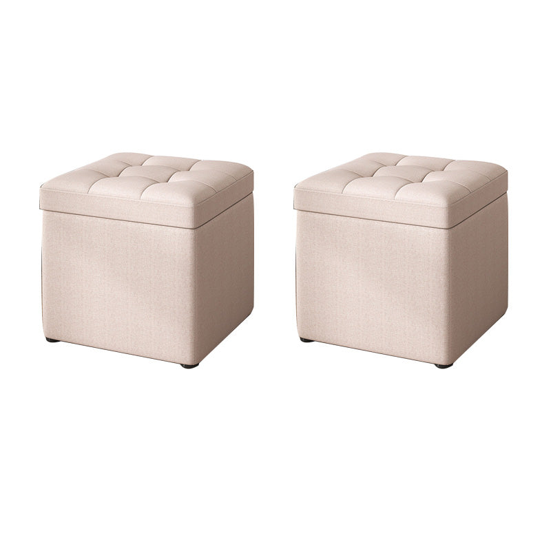 Tufted Pouf Solid Color Fabric Square Scratch Resistant Pouf Ottoman with Storage
