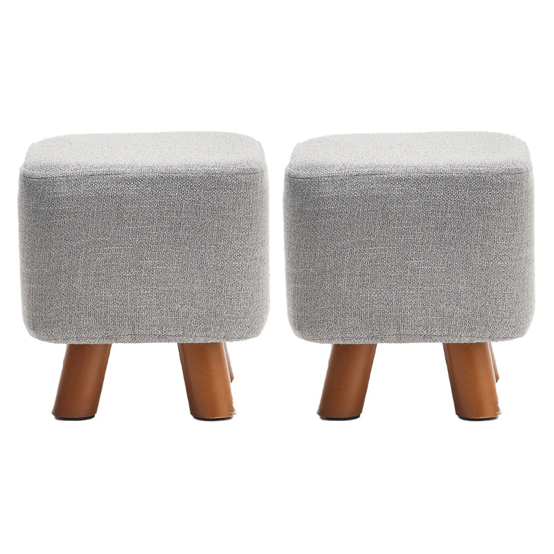 Square Pouf Stool Pure Color Cotton Linen Upholstered Wood Frame Pouf Ottoman