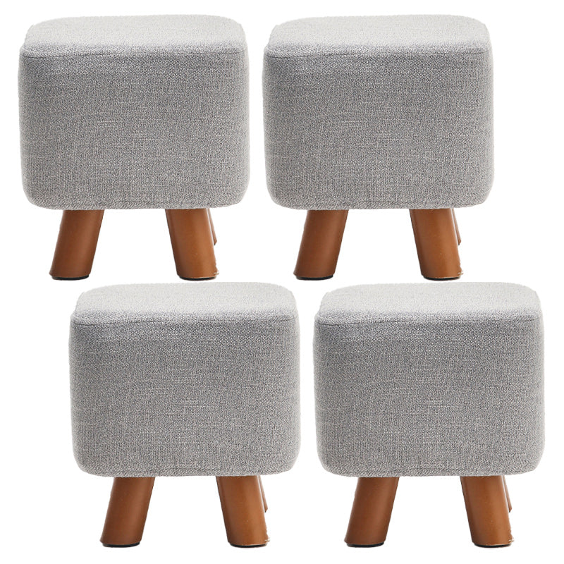Square Pouf Stool Pure Color Cotton Linen Upholstered Wood Frame Pouf Ottoman