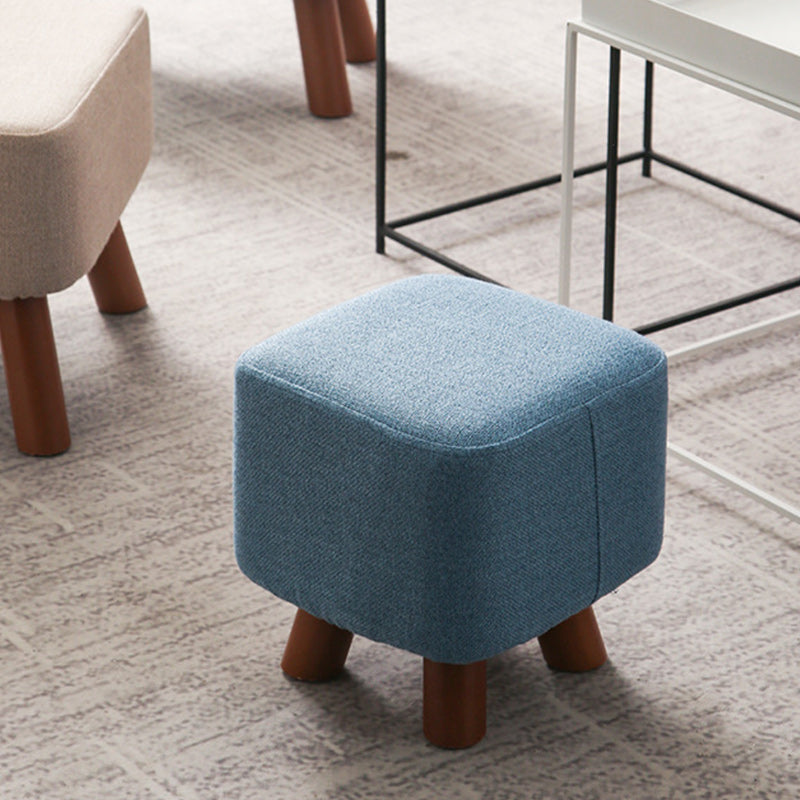 Square Pouf Stool Pure Color Cotton Linen Upholstered Wood Frame Pouf Ottoman