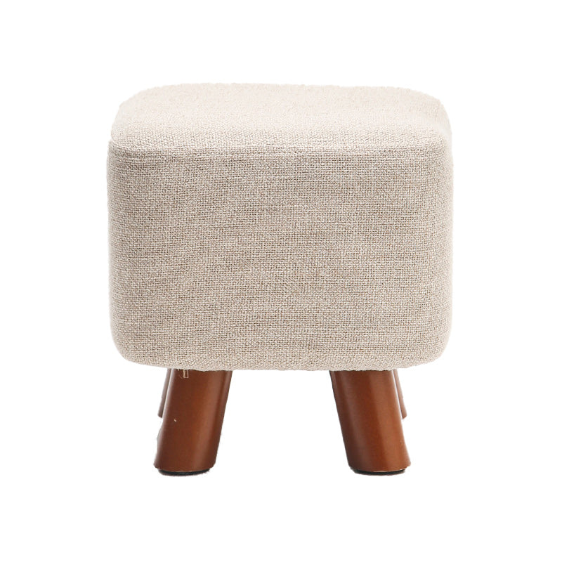 Square Pouf Stool Pure Color Cotton Linen Upholstered Wood Frame Pouf Ottoman