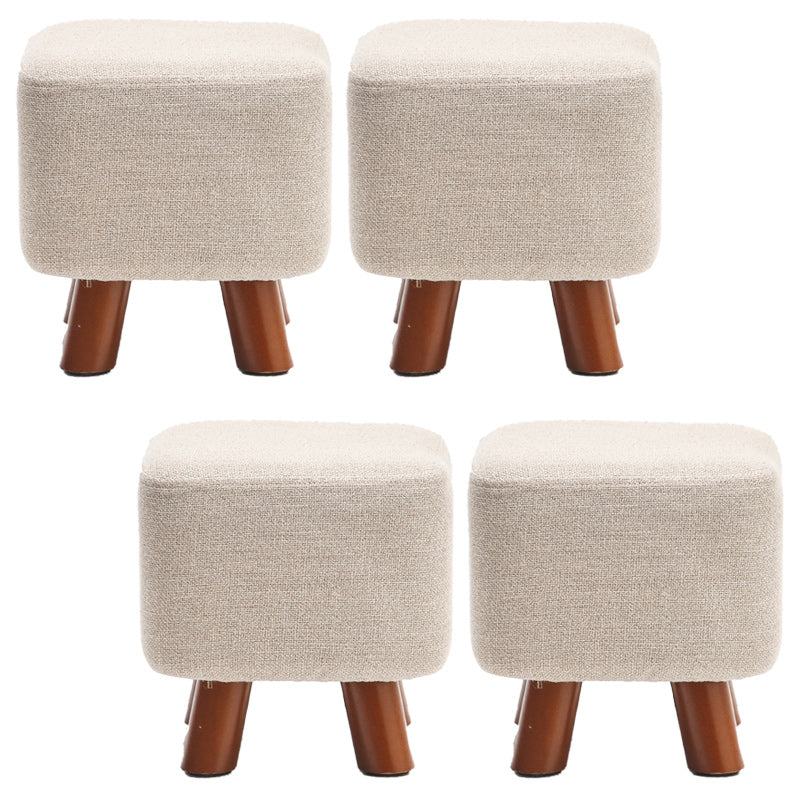 Square Pouf Stool Pure Color Cotton Linen Upholstered Wood Frame Pouf Ottoman