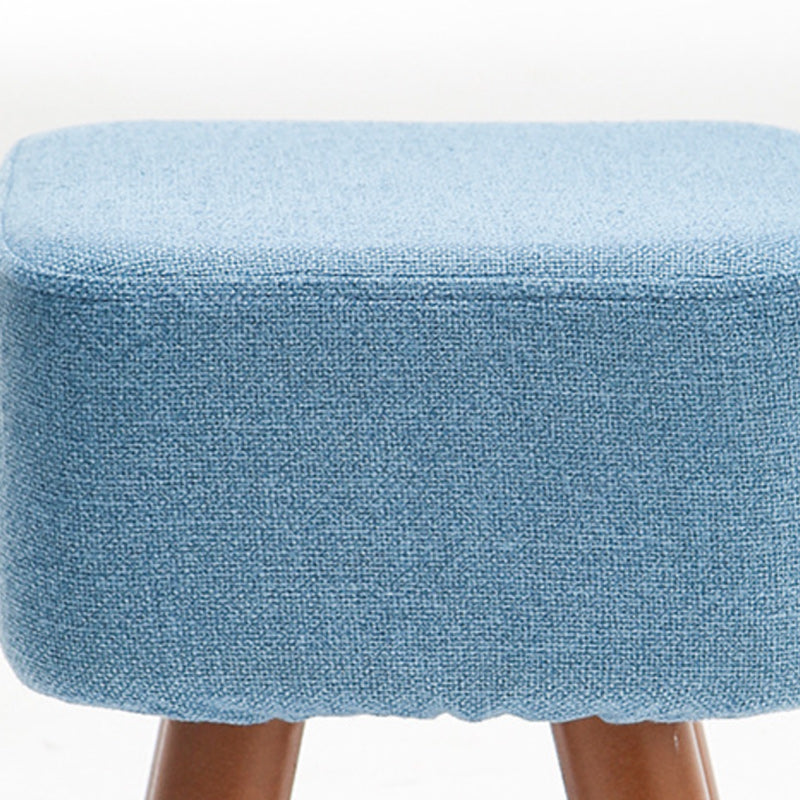 Square Pouf Stool Pure Color Cotton Linen Upholstered Wood Frame Pouf Ottoman