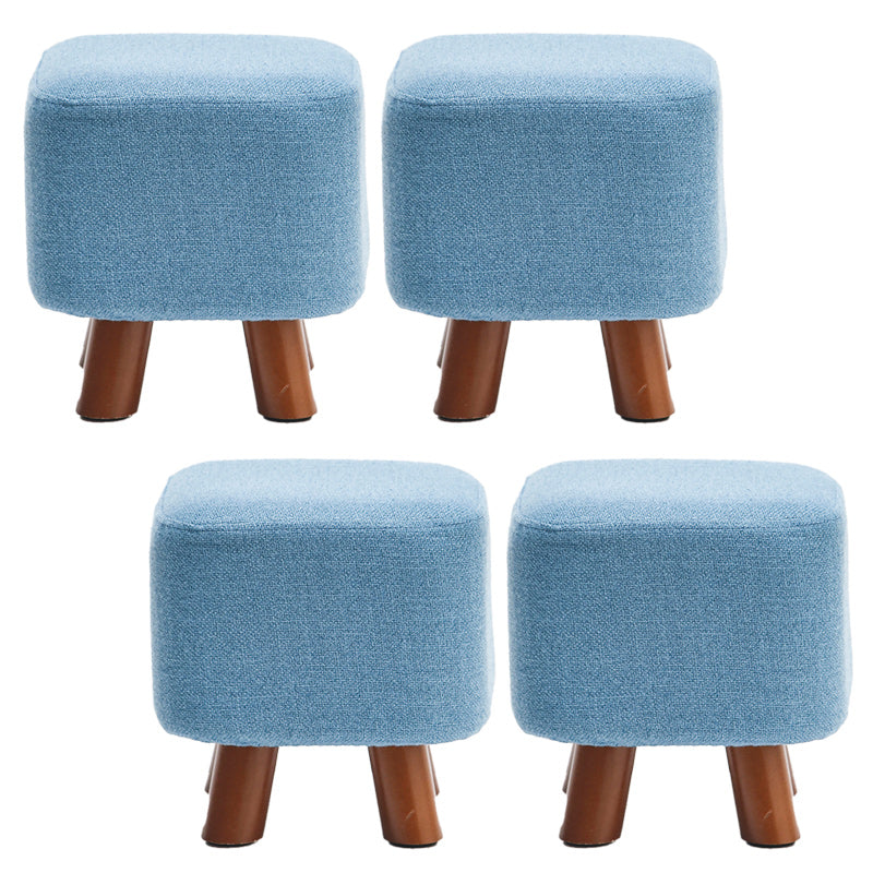 Square Pouf Stool Pure Color Cotton Linen Upholstered Wood Frame Pouf Ottoman