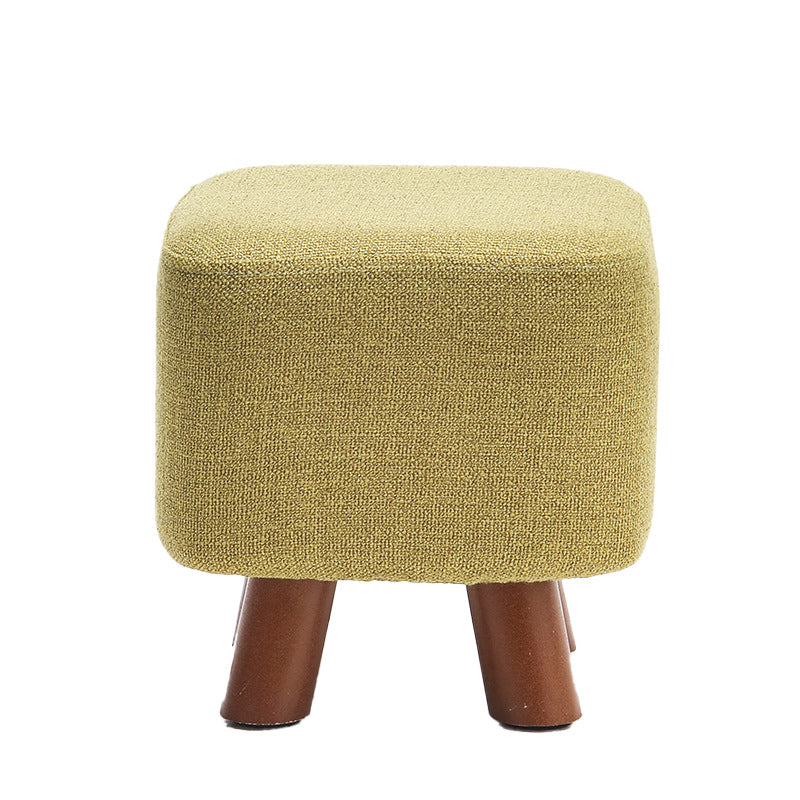 Square Pouf Stool Pure Color Cotton Linen Upholstered Wood Frame Pouf Ottoman