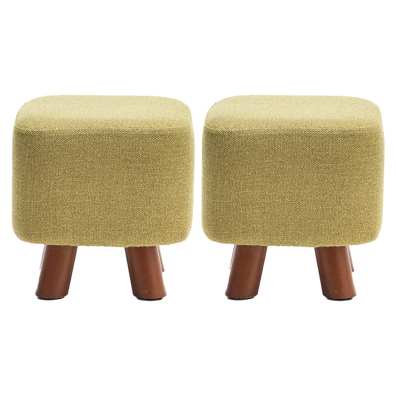 Square Pouf Stool Pure Color Cotton Linen Upholstered Wood Frame Pouf Ottoman