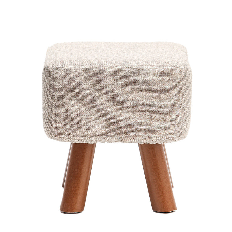 Square Pouf Stool Pure Color Cotton Linen Upholstered Wood Frame Pouf Ottoman