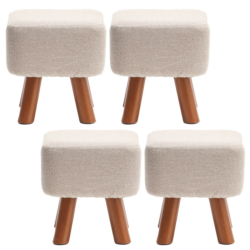 Square Pouf Stool Pure Color Cotton Linen Upholstered Wood Frame Pouf Ottoman