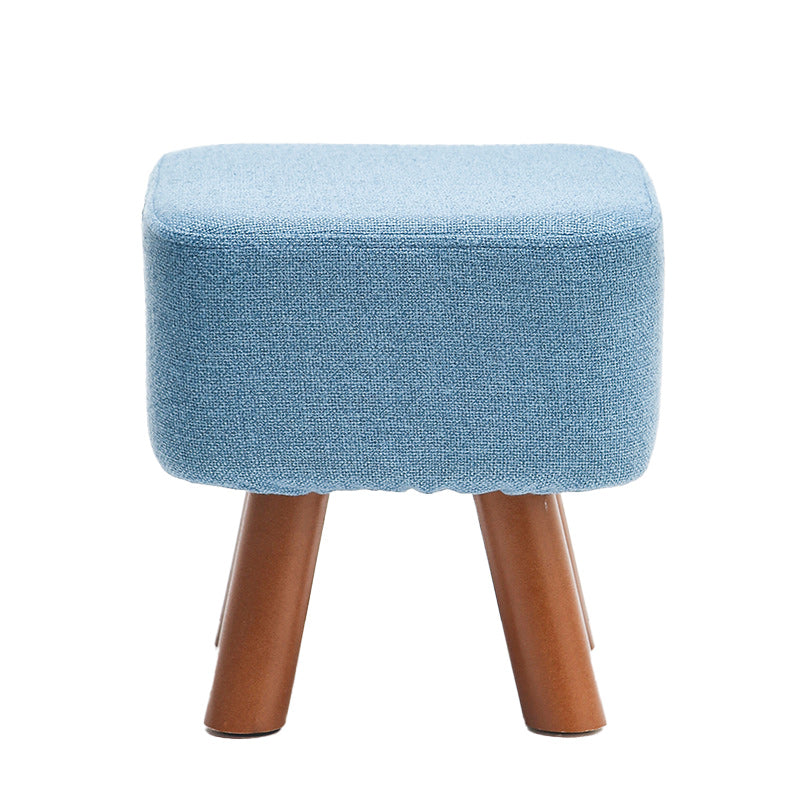 Square Pouf Stool Pure Color Cotton Linen Upholstered Wood Frame Pouf Ottoman