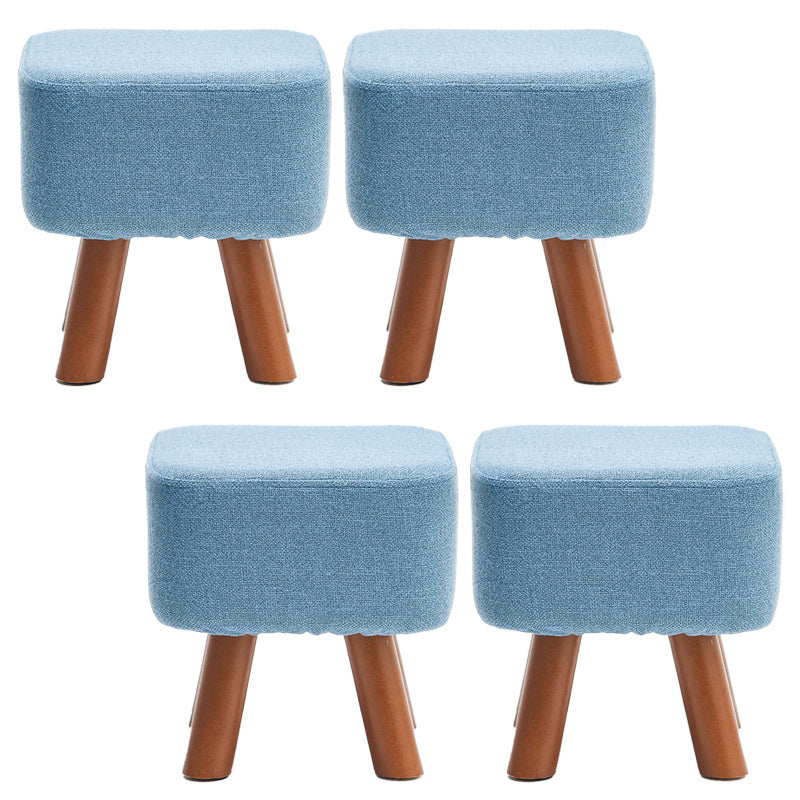 Square Pouf Stool Pure Color Cotton Linen Upholstered Wood Frame Pouf Ottoman