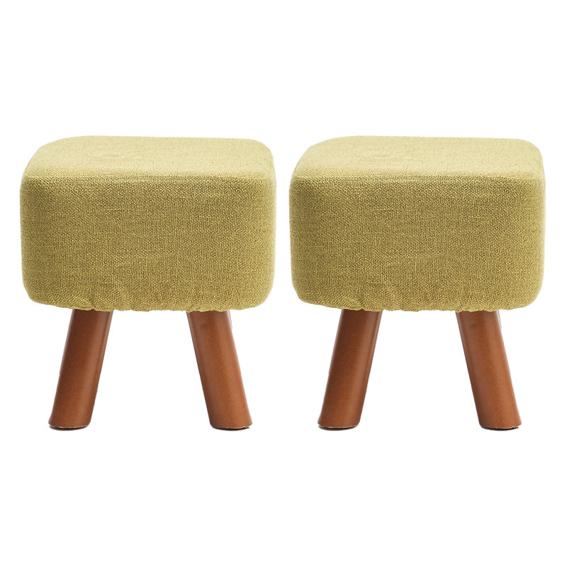 Square Pouf Stool Pure Color Cotton Linen Upholstered Wood Frame Pouf Ottoman