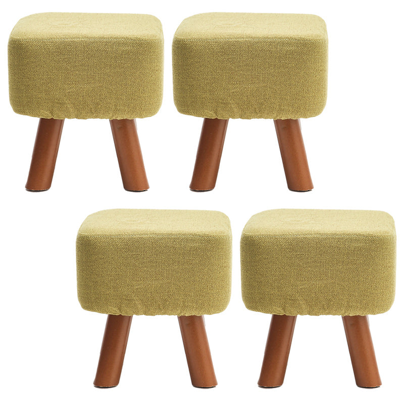 Square Pouf Stool Pure Color Cotton Linen Upholstered Wood Frame Pouf Ottoman