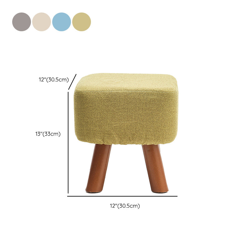 Square Pouf Stool Pure Color Cotton Linen Upholstered Wood Frame Pouf Ottoman