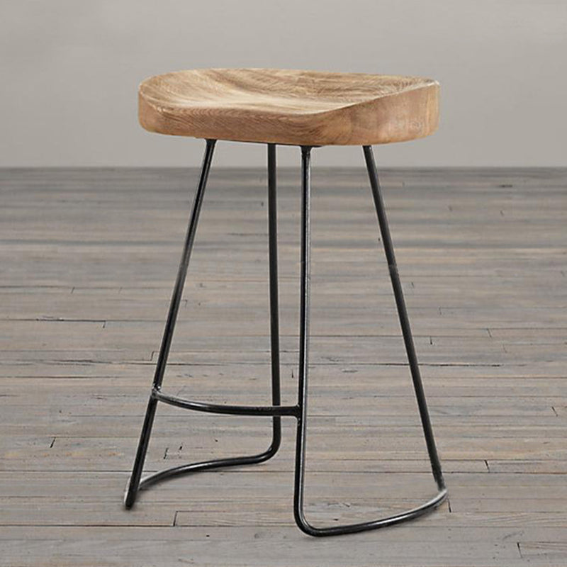 Contemporary Style Counter Stool Solid Wood Saddle Seat Bar Stool with Metal Base