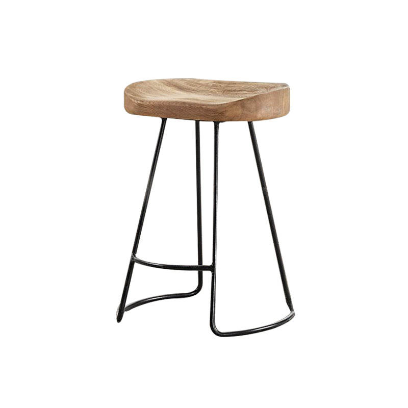 Contemporary Style Counter Stool Solid Wood Saddle Seat Bar Stool with Metal Base
