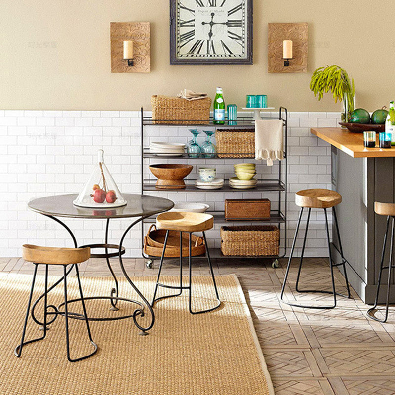 Contemporary Style Counter Stool Solid Wood Saddle Seat Bar Stool with Metal Base