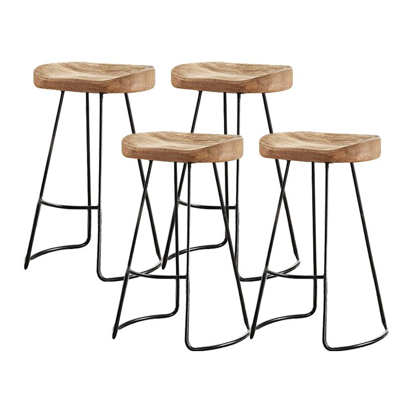 Contemporary Style Counter Stool Solid Wood Saddle Seat Bar Stool with Metal Base