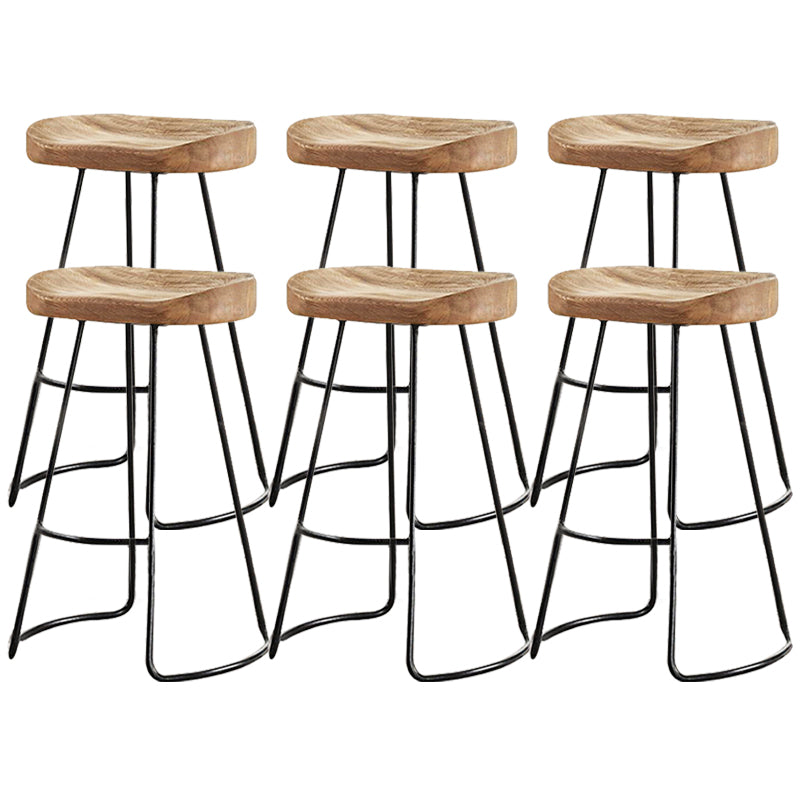 Contemporary Style Counter Stool Solid Wood Saddle Seat Bar Stool with Metal Base