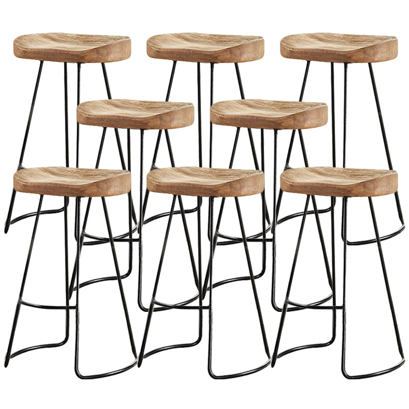 Contemporary Style Counter Stool Solid Wood Saddle Seat Bar Stool with Metal Base
