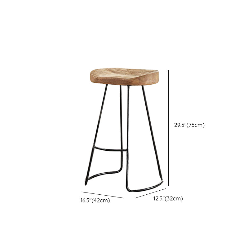 Contemporary Style Counter Stool Solid Wood Saddle Seat Bar Stool with Metal Base