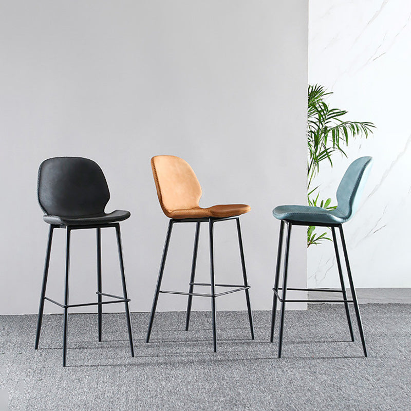 Modern Faux Leather Counter Stool Low Back Indoor Stool with Black Frame