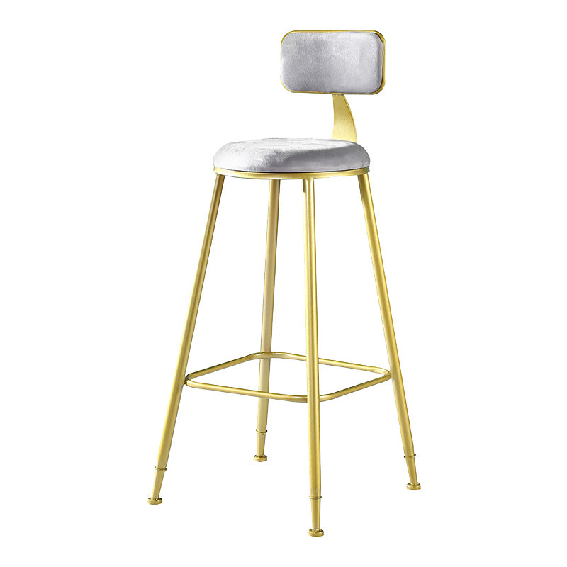 Glam Style Velvet Barstool Round Bar Height Stool with Gold Frame