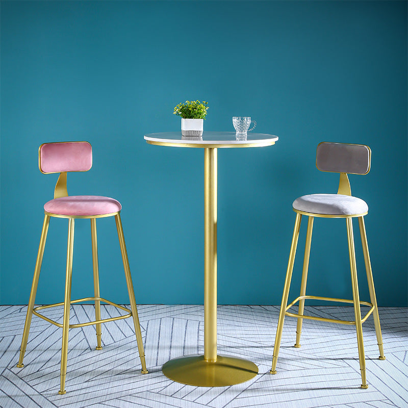 Glam Style Velvet Barstool Round Bar Height Stool with Gold Frame