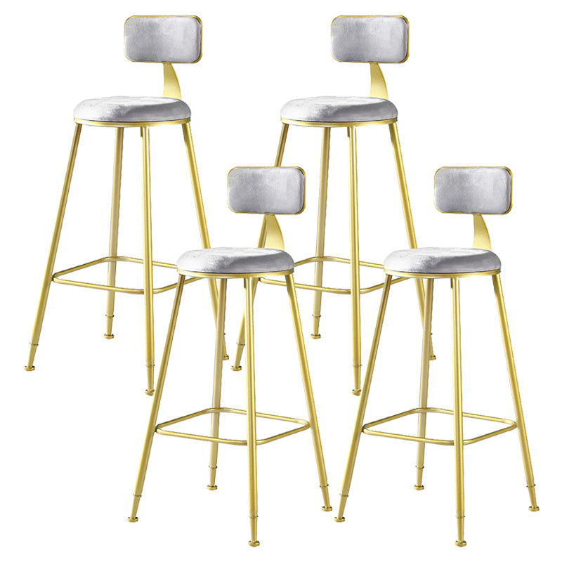 Glam Style Velvet Barstool Round Bar Height Stool with Gold Frame