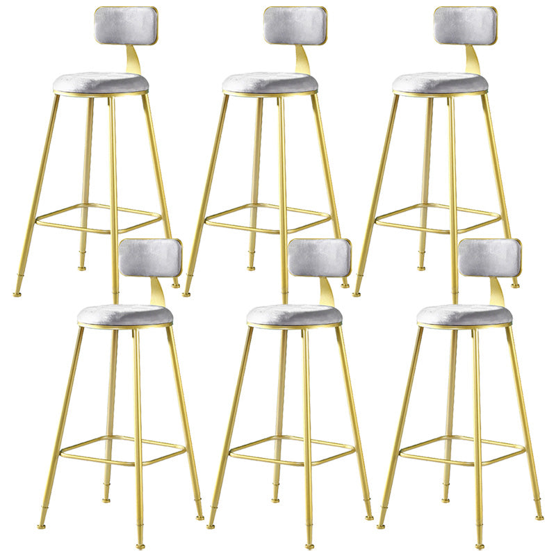 Glam Style Velvet Barstool Round Bar Height Stool with Gold Frame